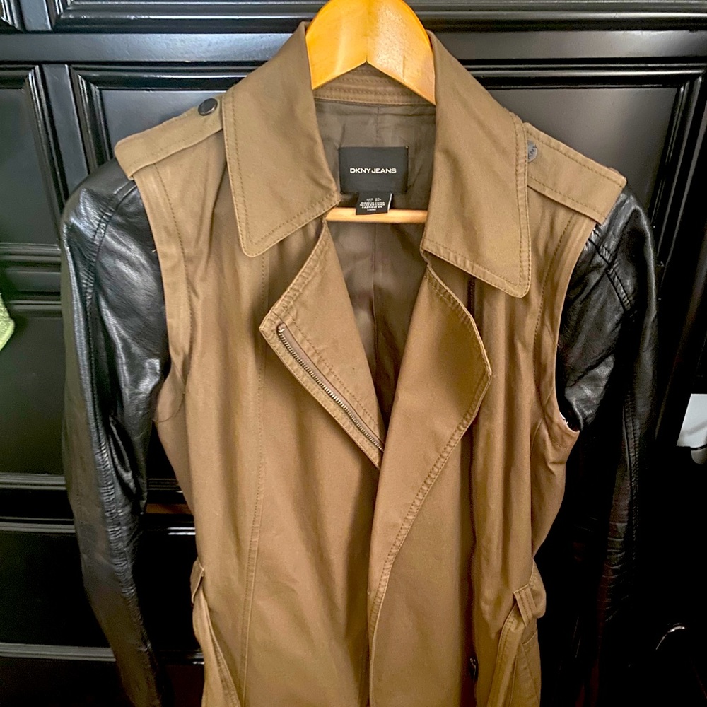 Olive leather trench/ motorcycle jacket